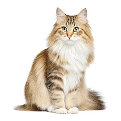 Obraz premium Longhaired siberian cat sits calmly facing forward on an isolated background.
