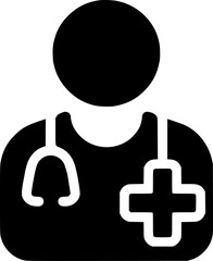 Doctor Icon Silhouette with Stethoscope and Cross