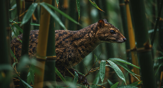 Majestic Asian Linsang hidden in bamboo forest enchanting wildlife scene