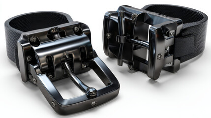 Vector 3d realistic black dual quick release buckle, closed and opened. Isolated on white background.