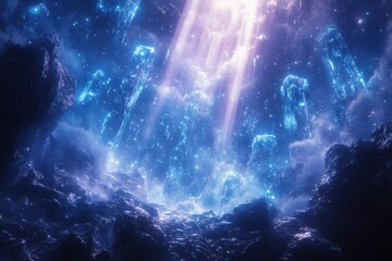 Fototapeta premium Colorful spiral of light in a cosmic tunnel creates a mesmerizing visual effect, representing a journey through space and time