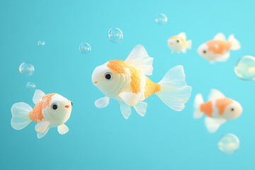 Fototapeta premium Colorful goldfish swimming gracefully in a serene underwater scene with bubbles and light reflections