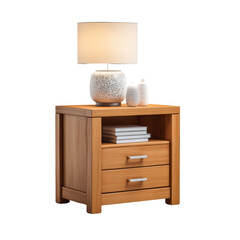 Modern Wooden Nightstand with Lamp and Decorative Accents