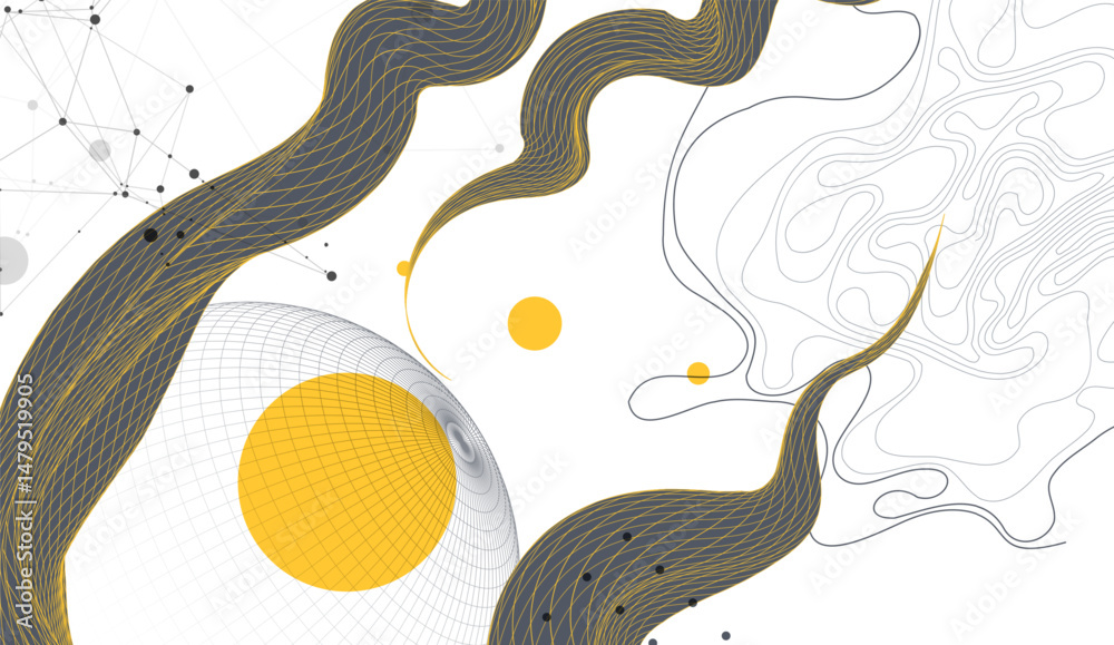 Aufkleber Abstract wireframe wave. Template for science and technology presentation. Vector art.