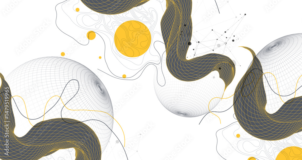 Aufkleber Abstract wireframe wave. Template for science and technology presentation. Vector art.