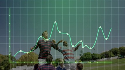 rugby team lifting players on grassy pitch, illustrating sports analytics performance graph overlay - Powered by Adobe