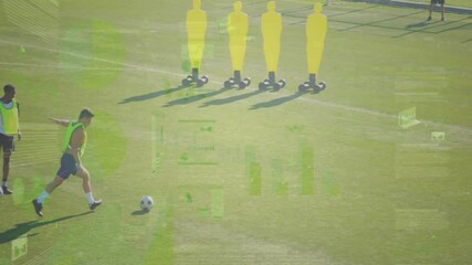 Soccer player preparing free kick on grass pitch, graphics tracking performance metrics technology - Powered by Adobe