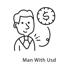 Man With Usd Vector Outline Style Icon. Eps 10 file