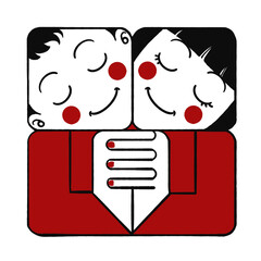 手を繋ぐ笑顔のキャラクター｜安心感と絆を表すミニマルイラスト