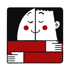 寄り添うカップルのキャラクター｜安心感と絆を表すミニマルイラスト