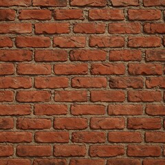 Obraz premium Old red brick wall with rough and uneven texture, weathered bricks with cracks and chipped edges, rustic vintage appearance, detailed mortar lines, high-resolution architectural background