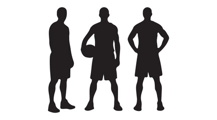 Basketball Player Silhouette Holding Ball – Portrait Pose on White Background