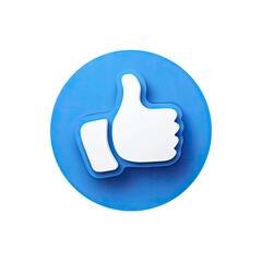 3D Render of a Thumbs Up Icon on a Blue Circle on transparent background