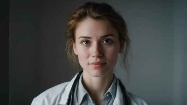 Young female doctor looking on camera - Woman working in hospital - Health care and professional occupation concept - Model by AI generative 