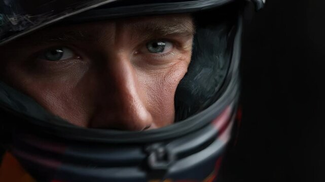 Close up of man wearing helmet - Formula 1, moto gp and race concept - Model by AI generative 