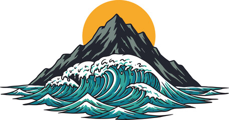 Vector Mountain Waves Crashing