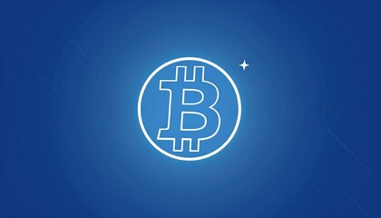 Bitcoin symbol illuminated on blue background cryptocurrency concept digital environment graphic design