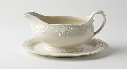 Gravy Boat with Plate - Elegant Ceramic Serving Piece