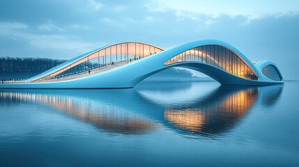 Obraz premium Futuristic bridge over tranquil water