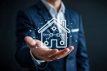 Smart Home Technology: A Businessman Presents a Digital House