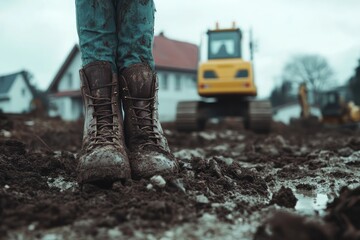 Fototapeta premium Muddy boots on construction site