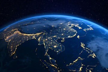 Asia and surrounding areas at night, seen from space