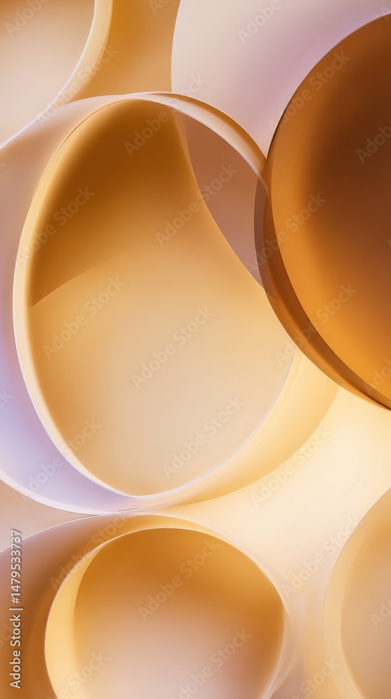 Poster abstract composition of curved and smooth shapes in warm tones with a play of light and shadow for m