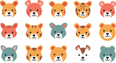 Minimal Flat Style Animal Face Icons