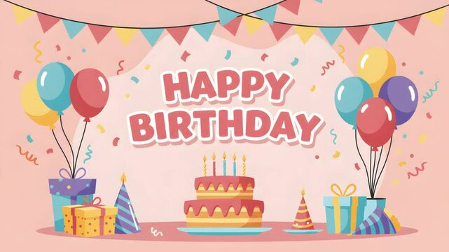 Birthday Celebration with Balloons Cake and Gifts Party Invitation Animation