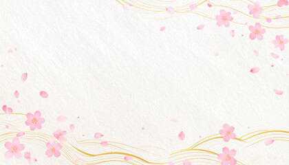 金の流線と桜の華やかな春背景