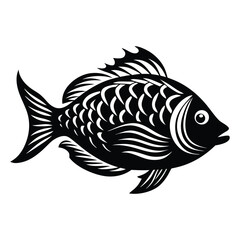 Tropical River Fish Designs in Black and White Coastal Characters Black Vector Fish Icons, Tilapia fish silhouette vector illustration