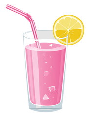 Refreshing Pink Lemonade with Lemon Garnish - Vector Illustration