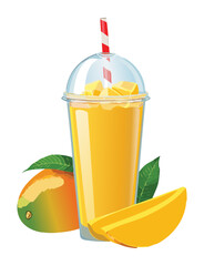 Refreshing Orange Smoothie in a Clear Plastic Cup with Straw - Vector Illustration