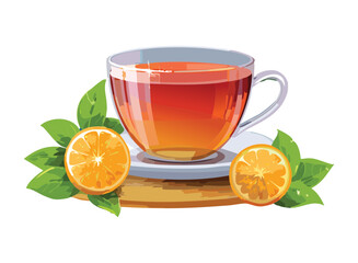 Citrus Herbal Tea with Orange and Mint Garnish - Vector Illustration