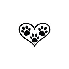 Heart with paw silhouette on white background
