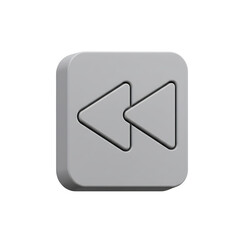 3D Render of a Gray Rewind Button Icon on a Black Background for User Interface Design