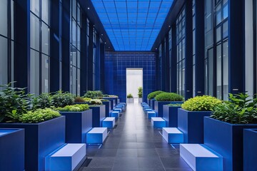 Indigo Walkway with Cube for Freshness and Growth in Innovative Marketing Design