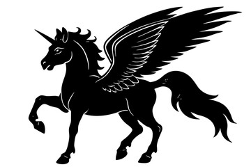 Pegasus silhouette vector illustration, horse silhouette vector