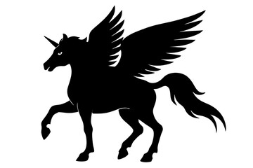 Pegasus silhouette vector illustration, horse silhouette vector
