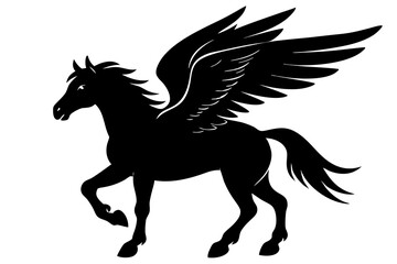 Pegasus silhouette vector illustration, horse silhouette vector