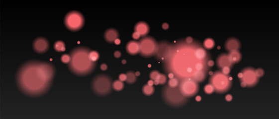 Orange bokeh. Glowing blurred light spheres on dark background, abstract glow effect with soft focus and floating particles for festive or winter design.