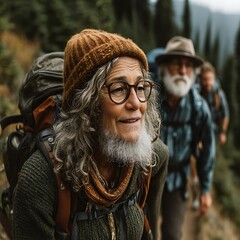 Obraz premium Seniors Hiking Mountain Trail