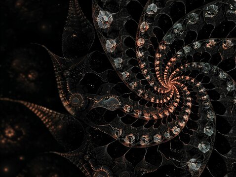 Luminous Abstract Fractal Pattern with Botanical Spirals and Design