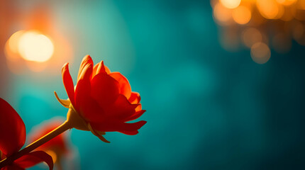red flower on teal background