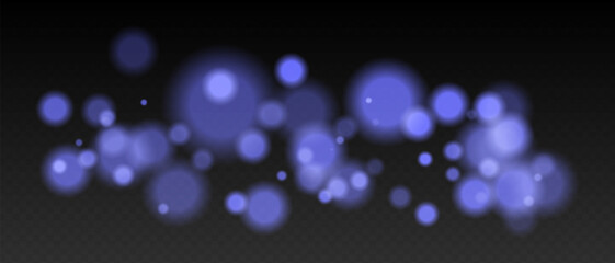 Blue bokeh. Cool light dots with glow and soft edges, floating blur effect on transparent surface for winter, night or calm futuristic visuals.