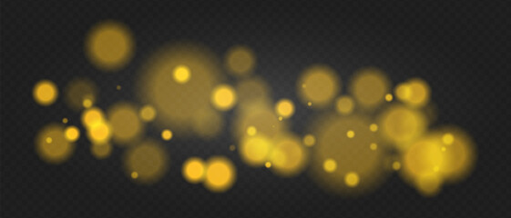 Yellow bokeh. Soft glowing spheres with warm tint and blur, floating abstract particles for elegant, dreamy or romantic visual compositions.