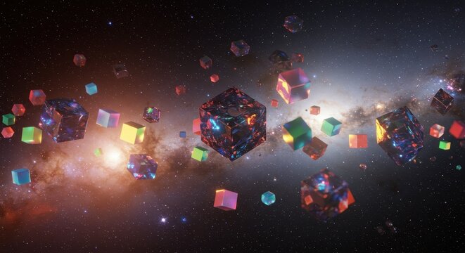 Floating Cubes in Space with Stars