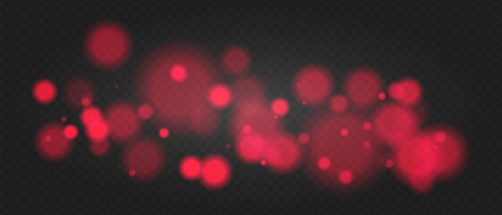Red bokeh. Soft glowing spheres with warm tint and blur, floating abstract particles for elegant, dreamy or romantic visual compositions.