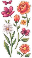 Obraz premium A set of stickers featuring various flowers like roses, tulips, and daisies