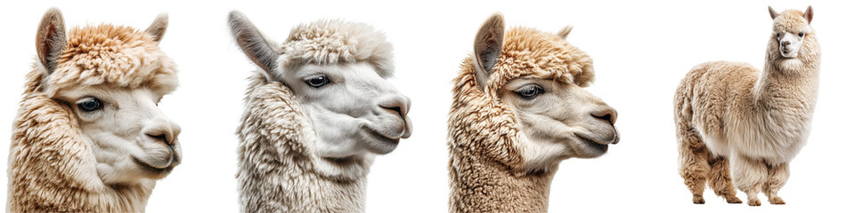 Obraz premium Alpaca with long neck and thick fleece, Wool-Producing Animal, isolated on Transparent background